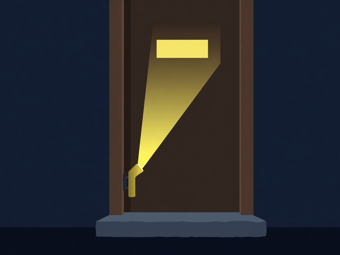 Flat vector illustration of a small clip-on torch lighting a door number at night