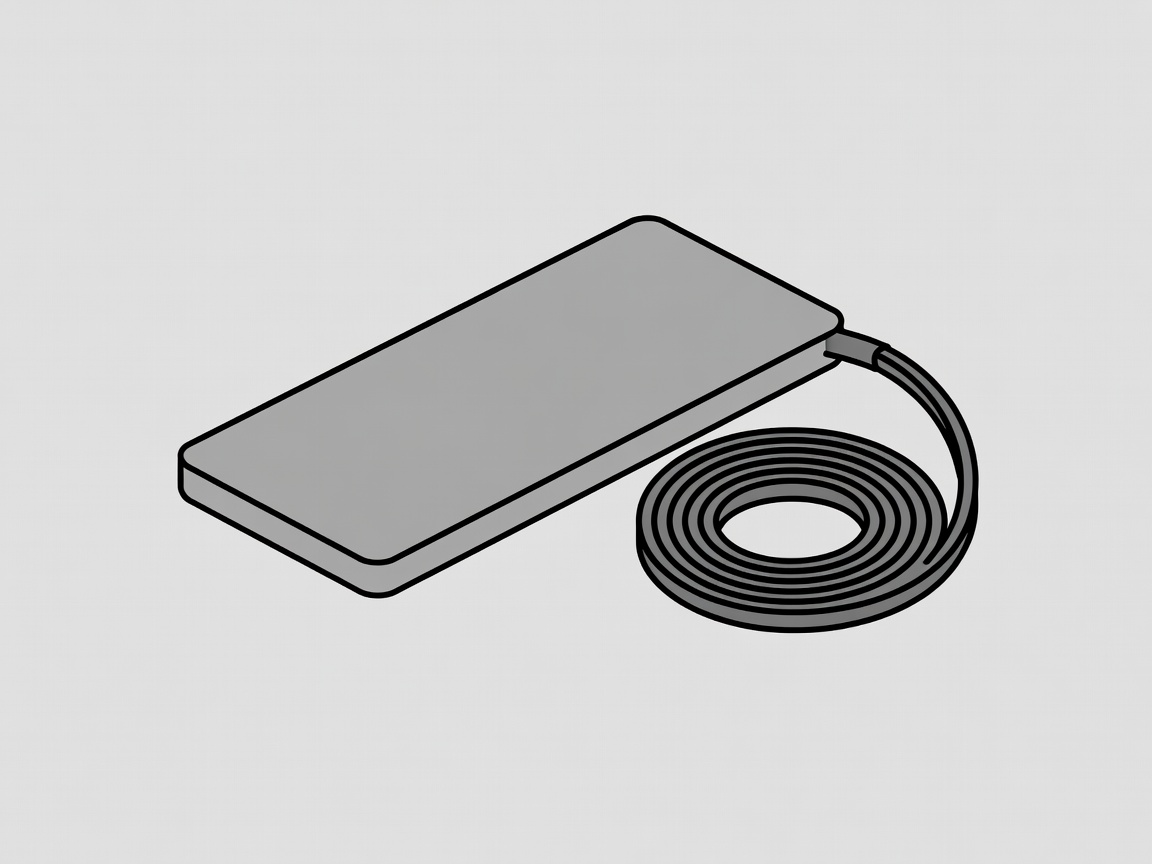 Flat vector illustration of a slim power bank with a coiled charging cable